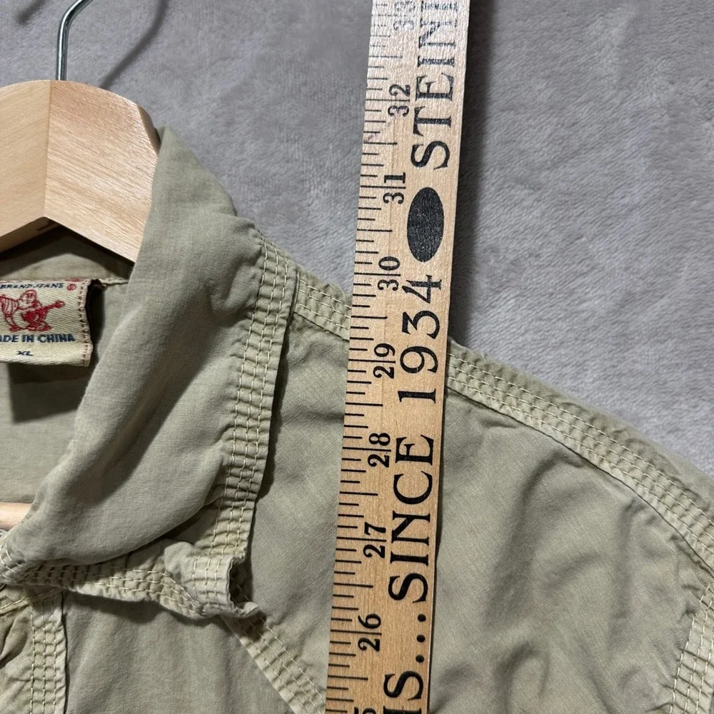 True Religion Mens XL Western Snap Shirt Tan MV3BL68TTJN Yoke Pockets